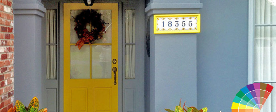 Yellow Door of Brick and Stucco Home