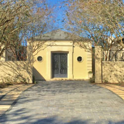 A close view of the home's front