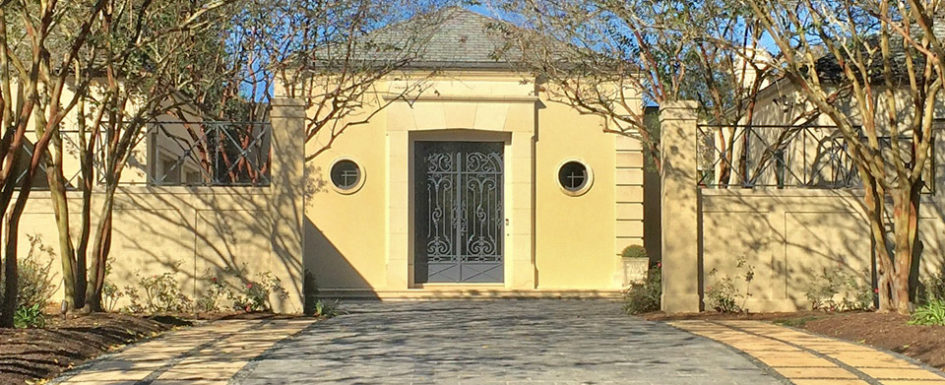 A close view of the home's front