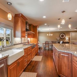 Detailed shot of kitchen's cabinets and molding Stained Cabinets and Molding