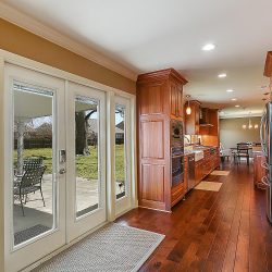 Wide view of the entrance to patio, and shot of kitchen Patio, Doors and Kitchen